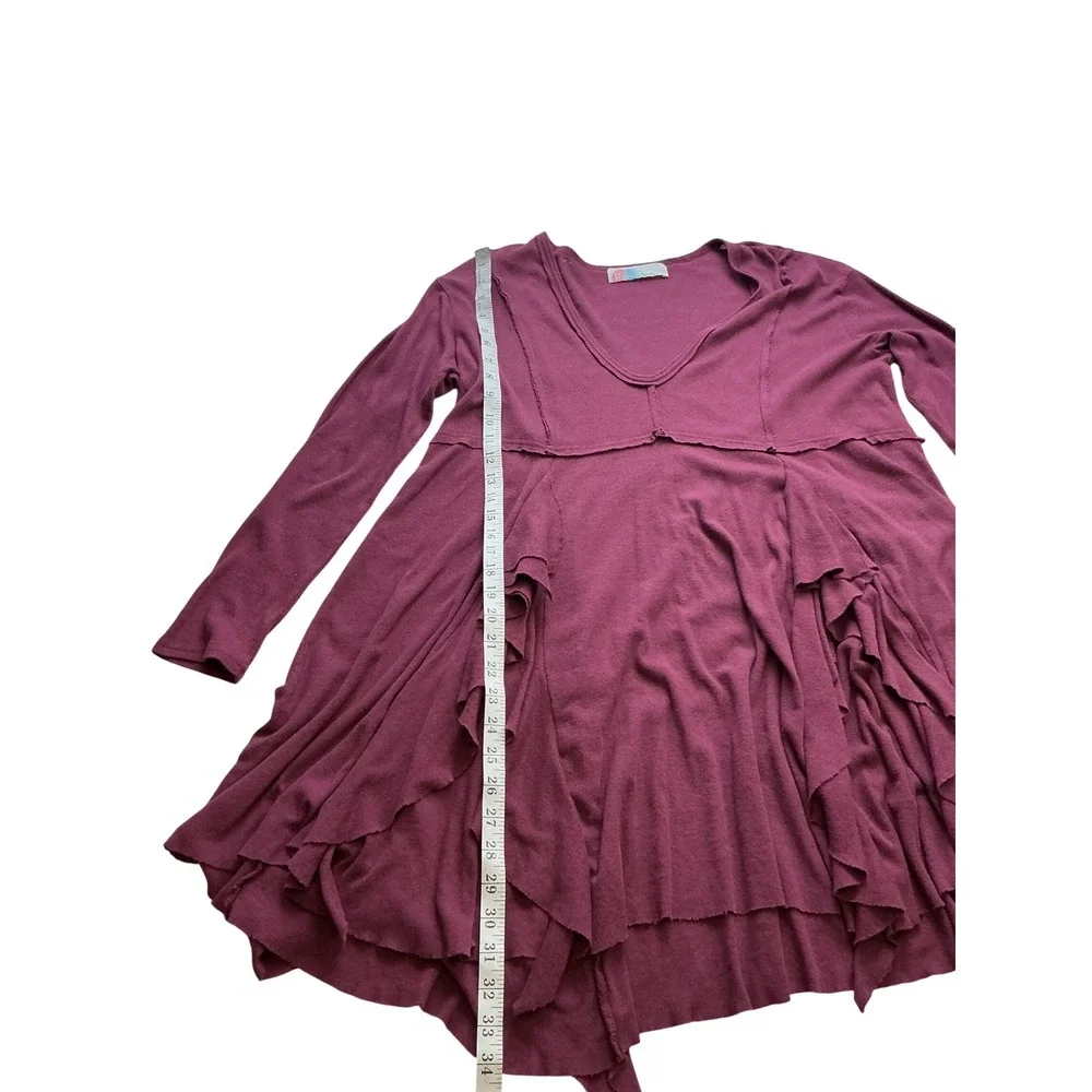 Free People Beach Womens Small Ruffle Tunic Top Long Sleeve Berry Wine V-Neck - Picture 8 of 9